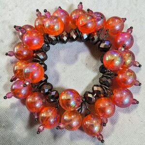 Vintage Watermelon Pink AB Glass Cha Cha‎ Stretch Bracelet Sunset Beads